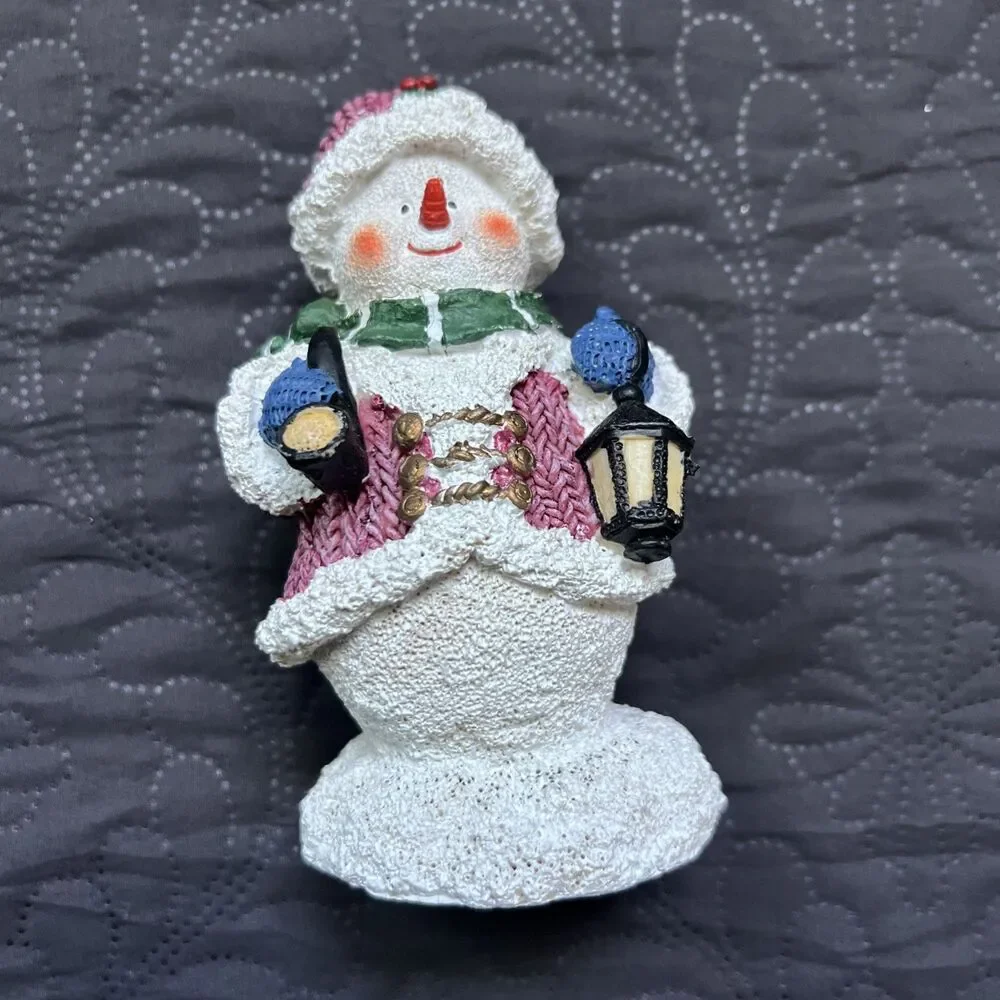 Vintage Resin Christmas Snowman Multicolor Figurine Holiday Winter Decor 5.5”H
